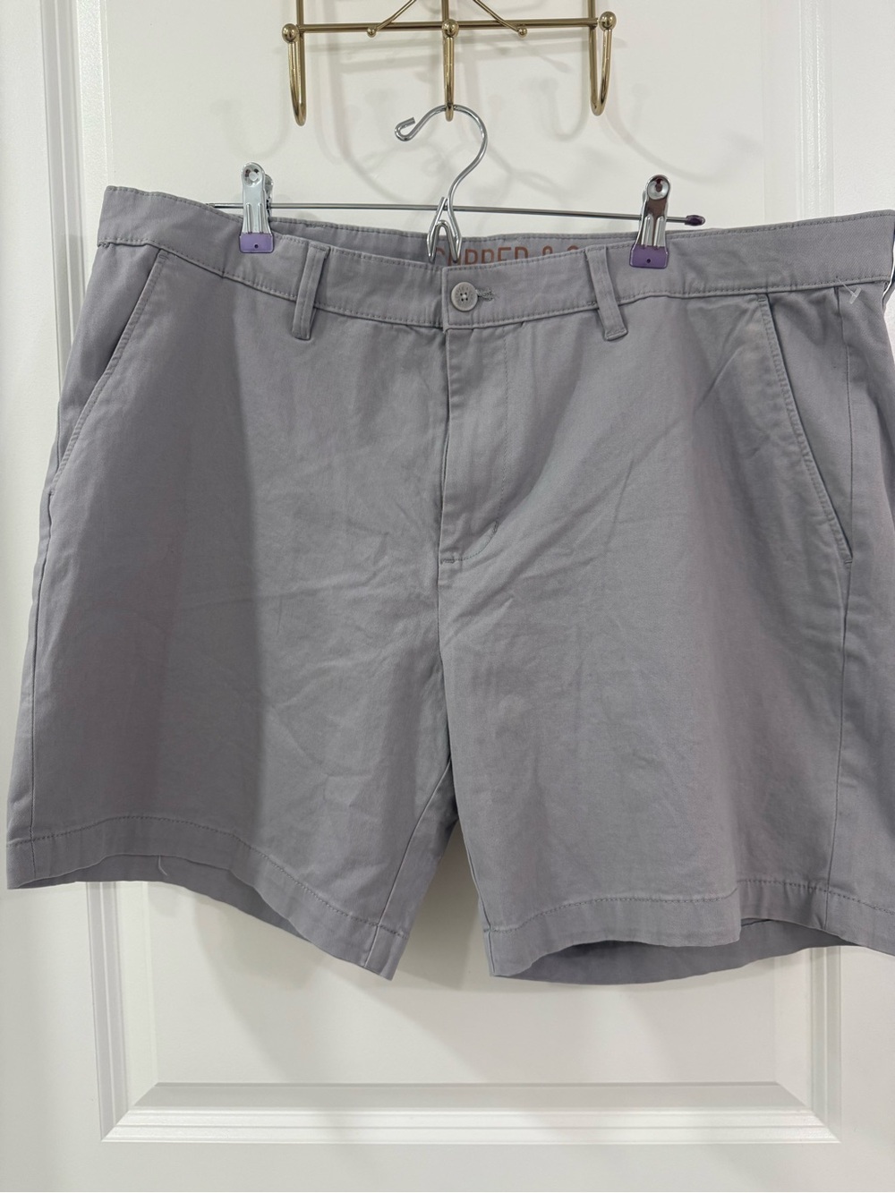 Men's Gray Flat Front Chino Shorts - Picture 2 of 5